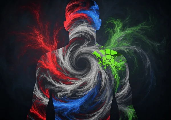 Person with complex, intertwined emotions and deep turmoil