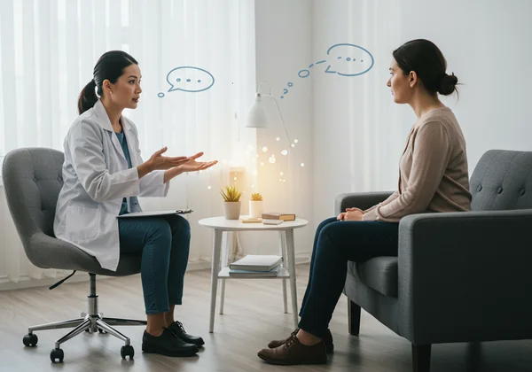 Therapist and patient discussing anger management with CBT