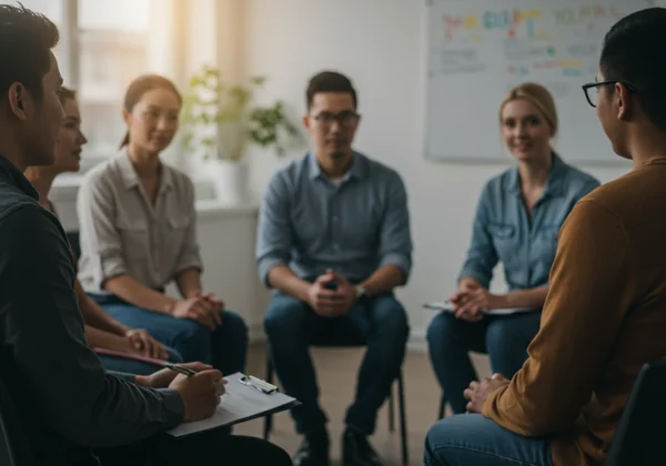 Diverse people in a supportive, non-judgmental environment