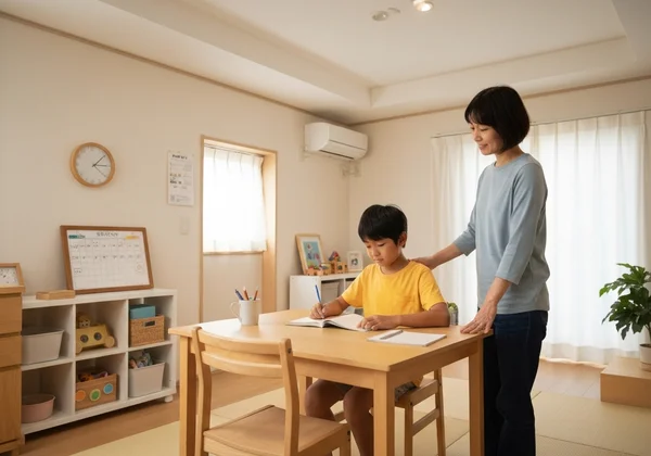 Calm child in a structured, supportive home environment