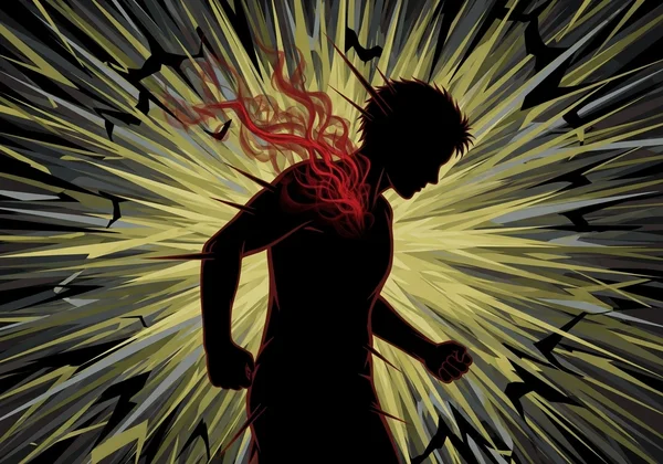 Seseorang yang mengalami tindak balas lawan-atau-lari akibat kebimbangan.