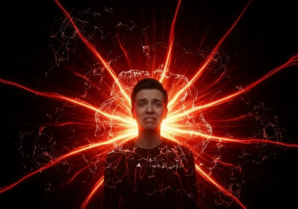 Gambaran abstrak ledakan kemarahan yang meletup.