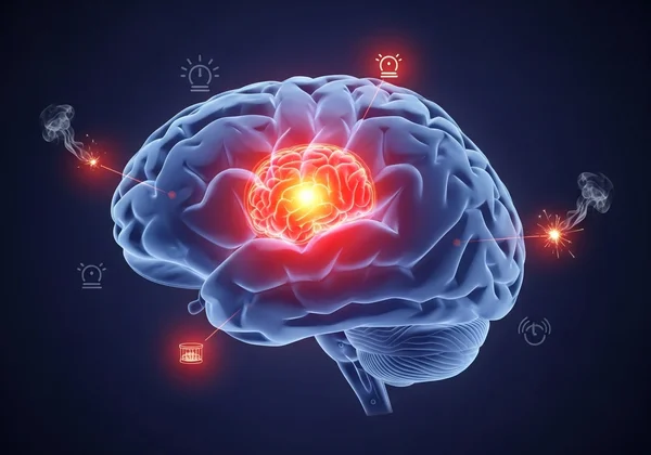 Otak yang digayakan menunjukkan amigdala yang terlalu aktif akibat trauma.