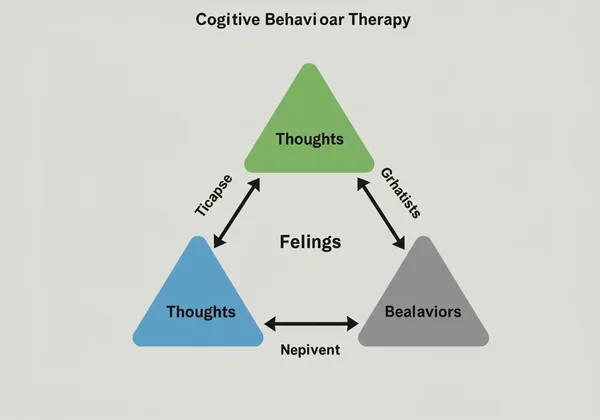 Segi tiga CBT menunjukkan pemikiran, perasaan, dan tingkah laku