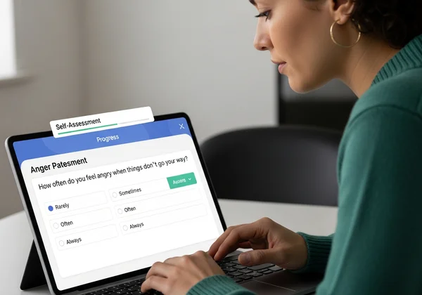 User taking an online anger self-assessment
